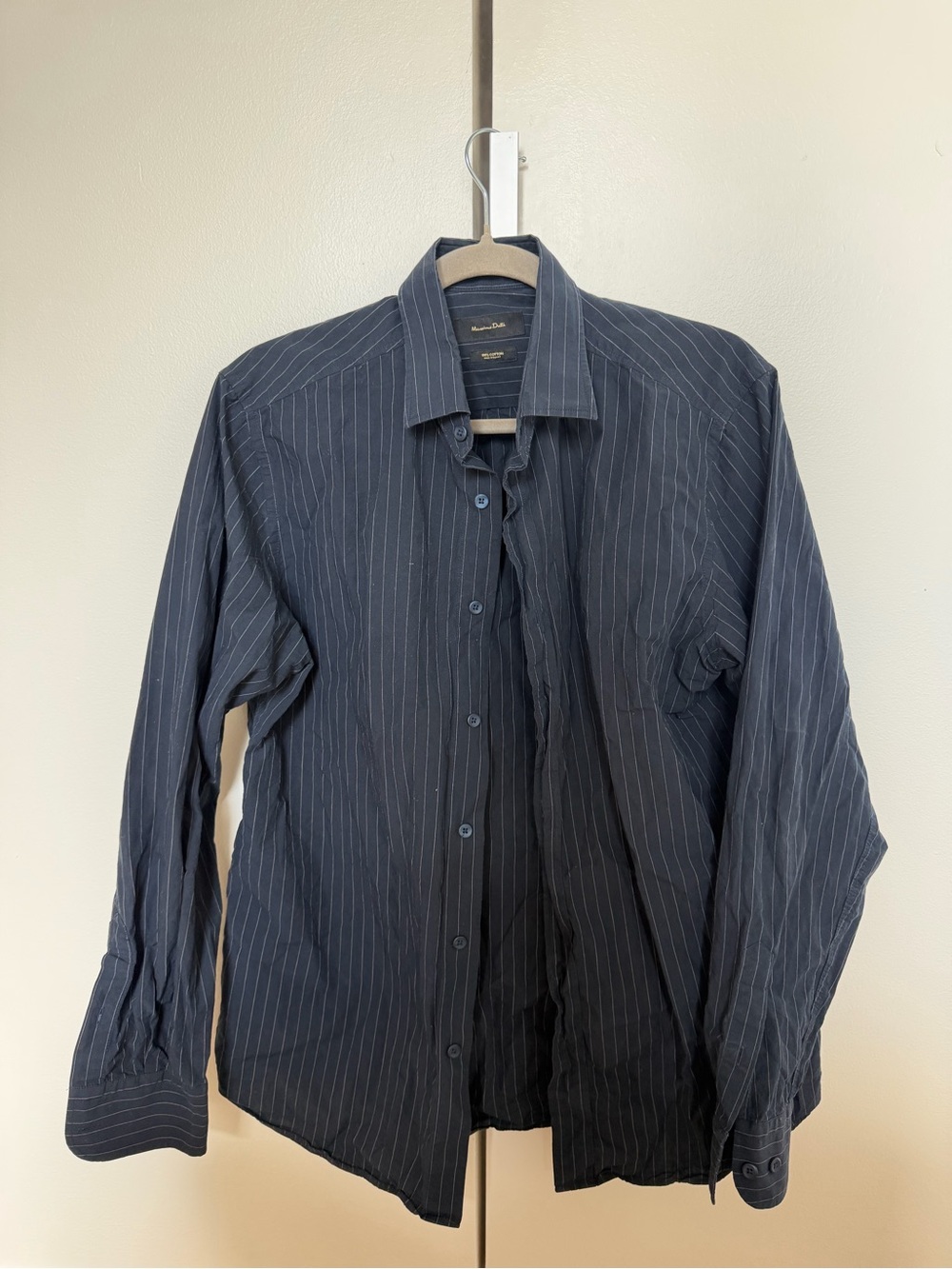 Massimo Dutti Men's Navy Long-Sleeve Shirt